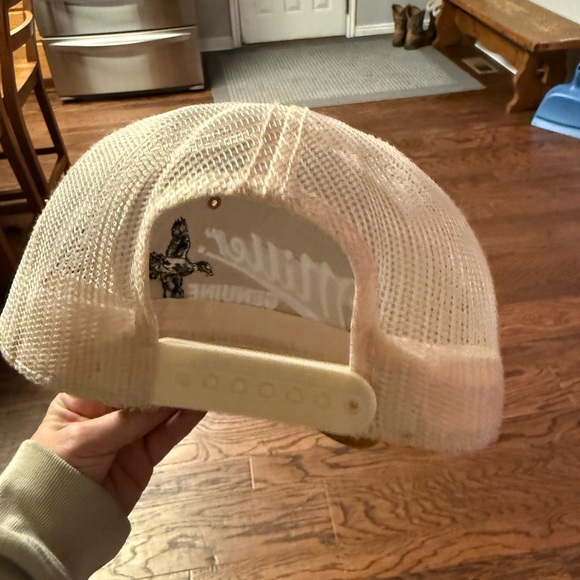 Miller Genuine Draft Tan & white trucker hat with snap back. - Picture 6 of 7